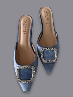 Journee Collection Denim Blue Pointed Crystal-Embellished Mule